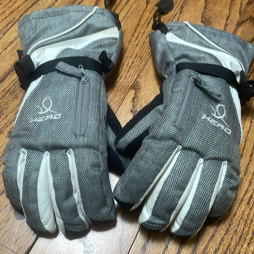 Head Outlast Waterproof winter gloves sz M gray pattern white black zip …